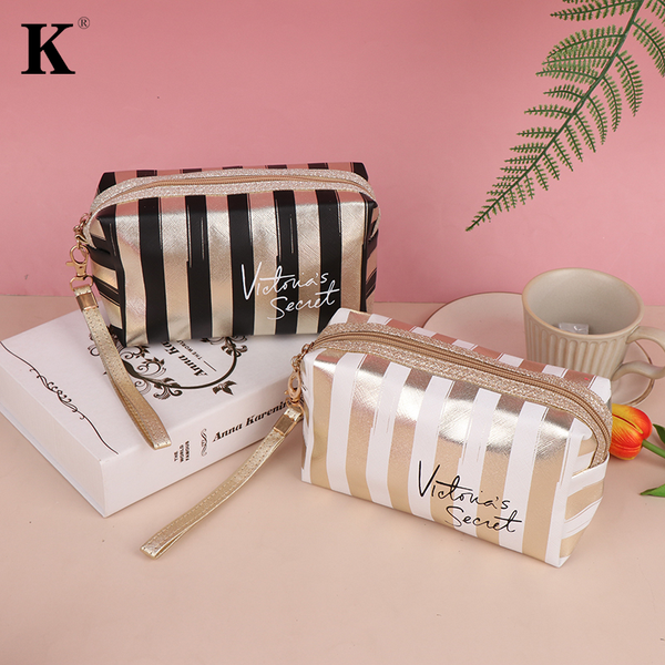 

portable lady clutch bag phnom penh stripe cosmetic bag pu leather anise storage bag toiletry 4colors