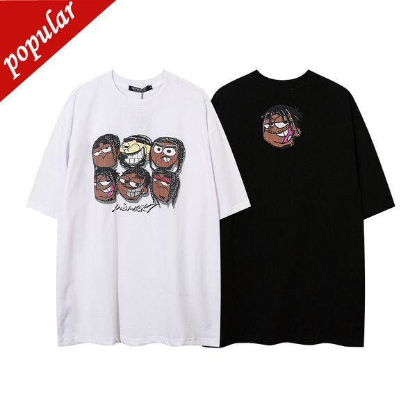 

brand men's fashion trend clothing wholesale design sense cartoon print short men loose t-shirt, White;black