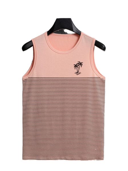 

men striped & tropical print tank z41o#, White;black