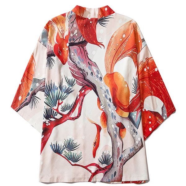 

japanese harajuku white robe female tokyo traditional clothing japan anime squirrel kimono streetwear men women cardigan geisha, Red