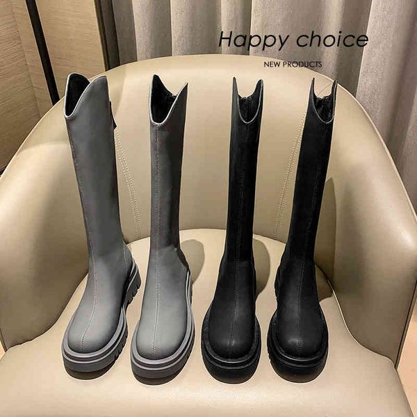 

boots autumn and winter thick bottomed high tube knight boots slope heel muffin back zipper women's gray ew6l, Black
