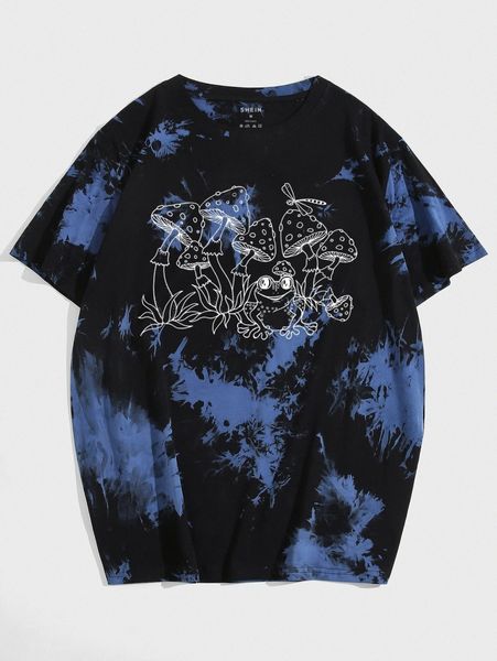 

men tie dye frog & mushroom print tee y6j1#, White;black