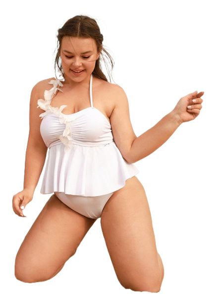 

plus plain ruched appliques detail bikini swimsuit u6jy#, White;black