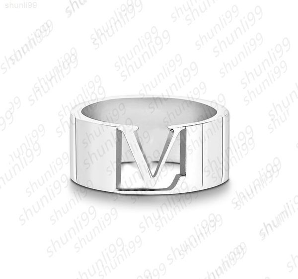 

fashion v shaped ring suitable for female brand designer hollow out jewelry letter carved couple ring birthday party, Slivery;golden
