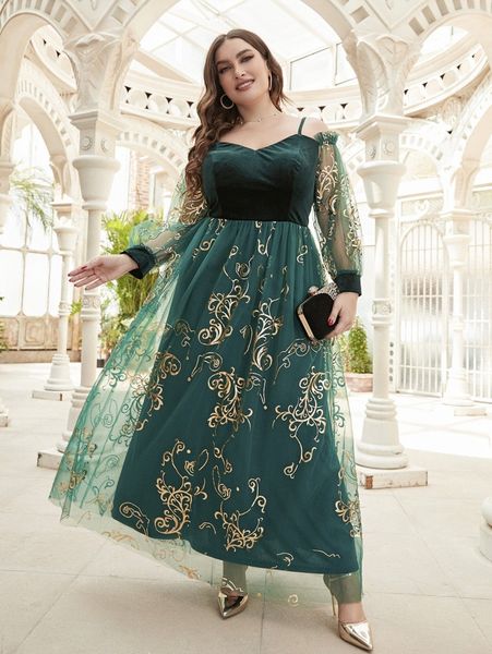 

plus cold shoulder gold mesh prom dress m6hn#, Black