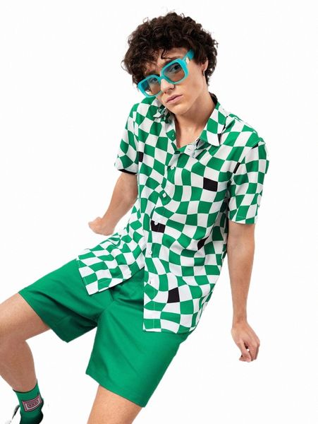 

men geo print shirt & shorts j3mx#, Gray