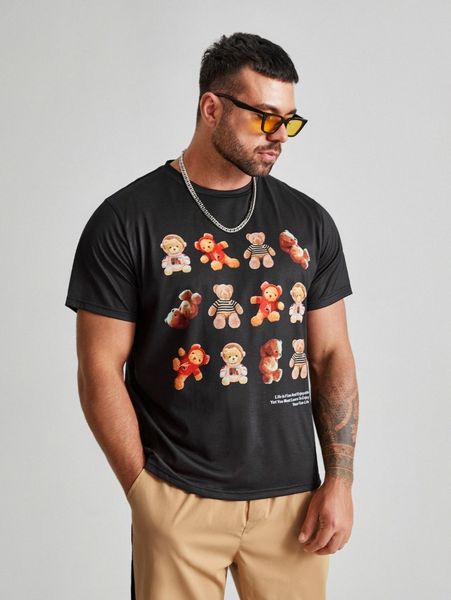 

extended sizes men bear & slogan graphic tee x8yz#, White;black