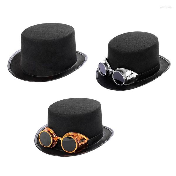 Beralar Steampunk Top Hat Cadılar Bayramı Eşcinsel Siyah Men Kostüm Aksesuar Karnaval Gece Kulübü