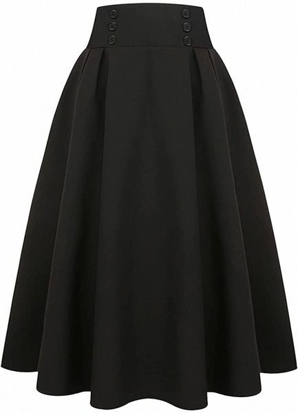 

plaid skirt for womens high waist aline pleated midi skirts d4rt#, Black