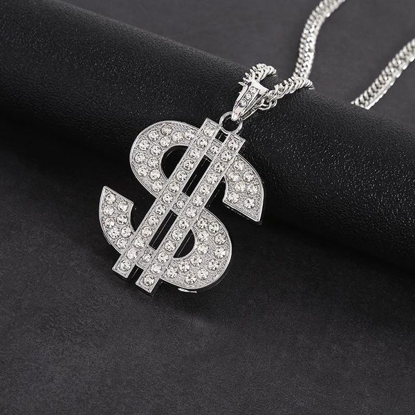 

pendant necklaces hip hop nightclub exaggerated gold dollar sign necklace men and women trend personality chain on the neck gift, Silver