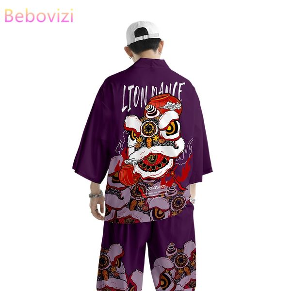

plus size xs-6xl purple china harajuku japanese style sets fashion kimono men women cardigan haori obi asian clothes pants suit, Red