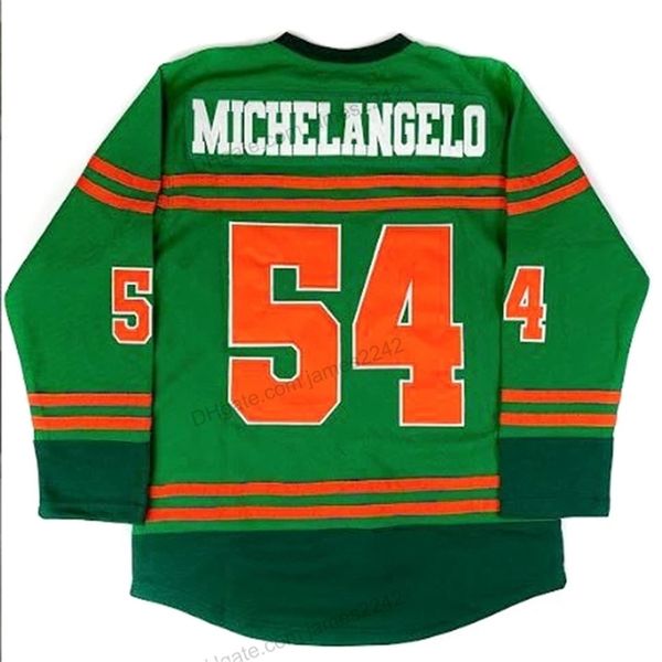 Nikivip Günstiger kundenspezifischer Großhandel #54 Michelangelo Eishockeytrikot für Herren, genäht, Grün, Größe 2XS-3XL 4XL 5XL 6XL, Hemden mit beliebiger Namensnummer