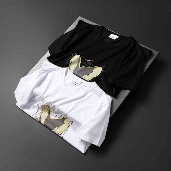 

men's fashion personality trend new short-sleeved brand wholesale short sleeve t-shirt summer half clothes printed inside bottom shirt, White;black
