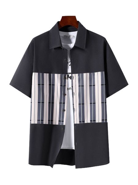 

men 1pc striped print shirt b4zx#, White;black
