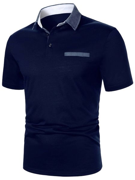 

men houndstooth print polo shirt t7p6#, White;black