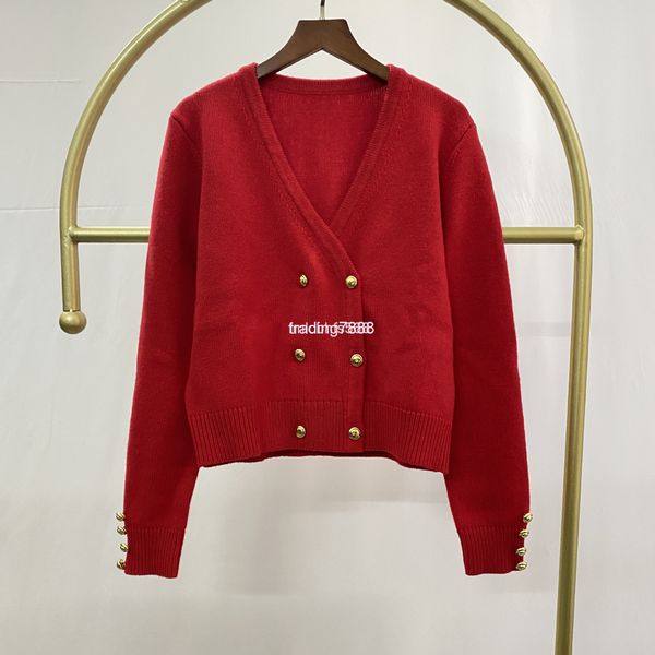 

women's knits & tees early spring double row button wool cardigan v-neck pure metal cuff material soft waxy, versatile, White