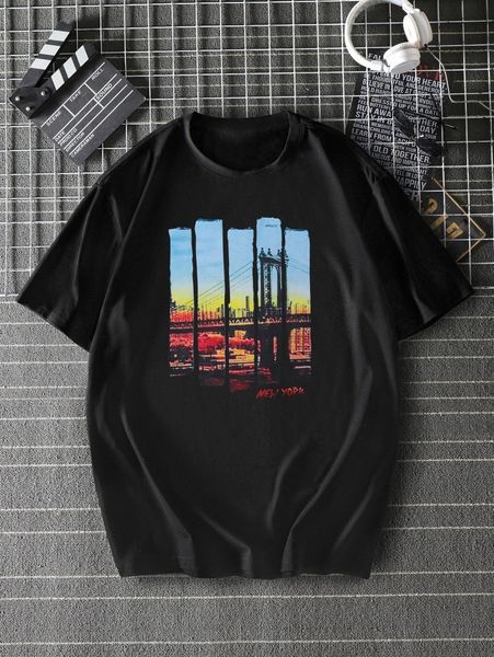 

men bridge & letter graphic tee e8ai#, White;black