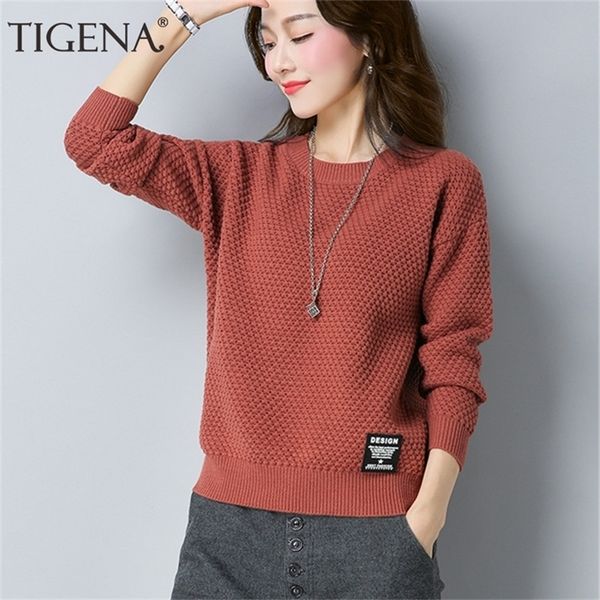 

tigena autumn winter pullover sweater women autumn winter korean o-neck knitted jumper female yellow knitwear clothes 201223, White;black