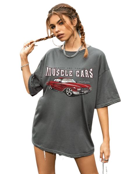

car and letter graphic drop shoulder tee w3kv#, White