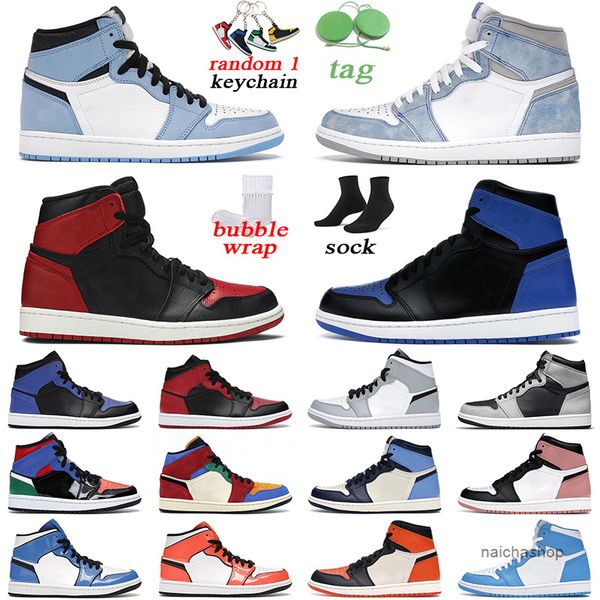 

casual shoes jumpman 1 mid men women 1s basketball shoes university blue hyper royal mens trainer sports sneakers, Black