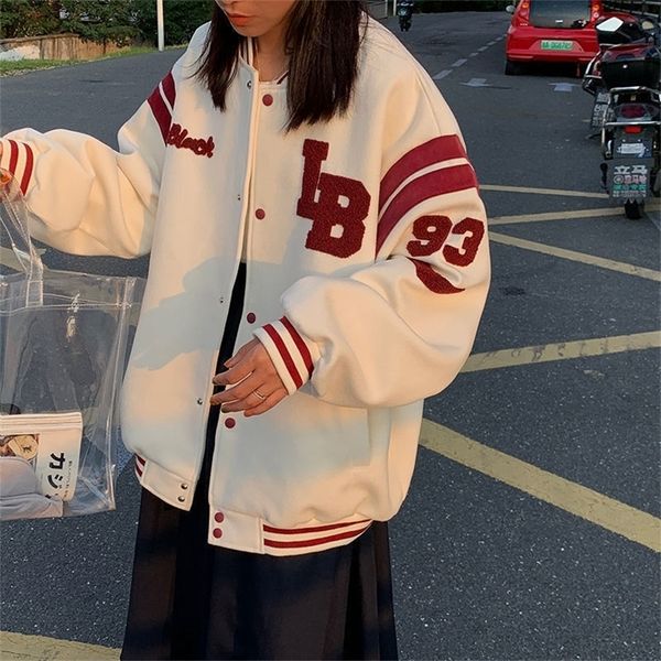 

autumn women baseball jacket harajuku casual loose pocket printed korean oversize bomber sweatshirt uniform streetwear 220817, Black;brown