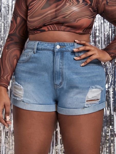 

sxy plus ripped button front denim shorts f7ag#, White;black