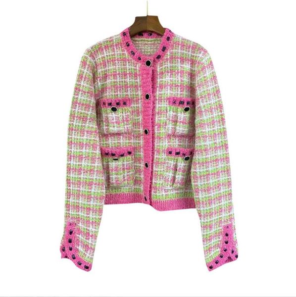 

226 2022 milan runway spring summer brand same style sweater pink cardigan long sleeve crew neck womens xue, White;black