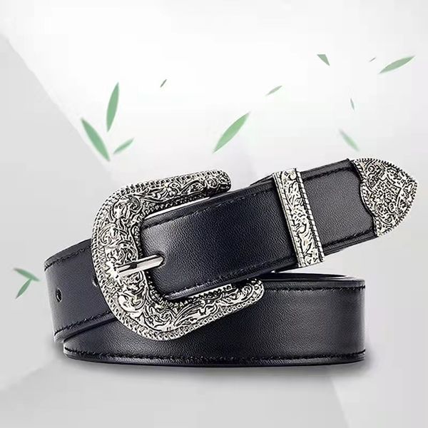 

net red women's belt model needle buckle simple and versatile trouser fashion carved full hole, Black;brown