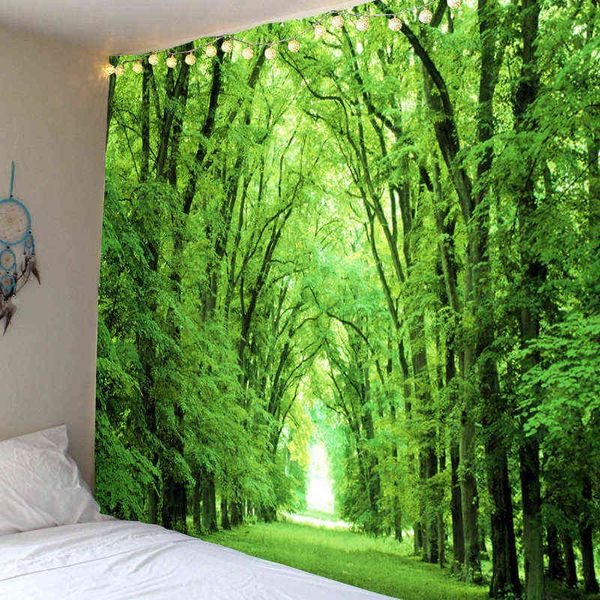 Arazzo foresta di bambù stampa 3D tappeto da parete albero naturale decorazione della casa J220804