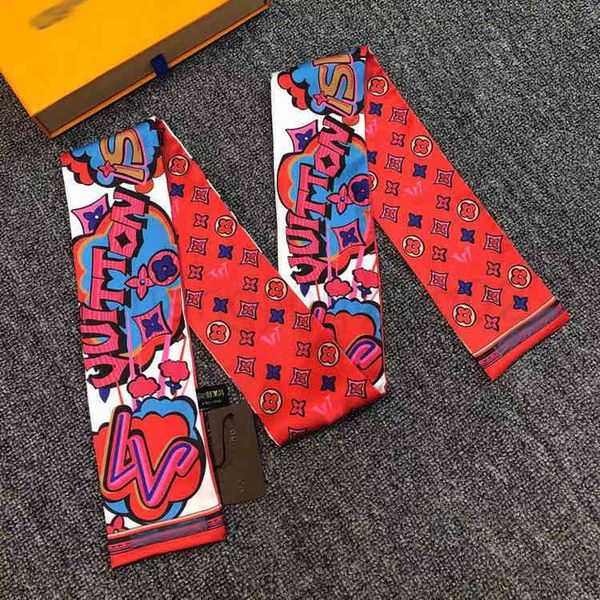 

designer handbag silk scarf fashion head hair band ribbon old flower binding bag handle package clover letter lvs ribbon scarf send special, Blue;gray