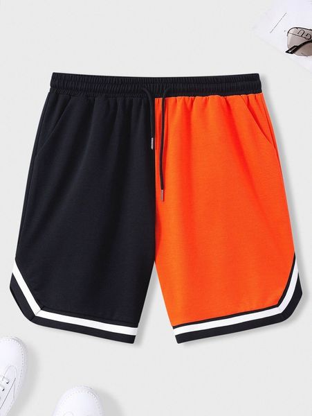 

men two tone drawstring waist track shorts g22m#, White;black