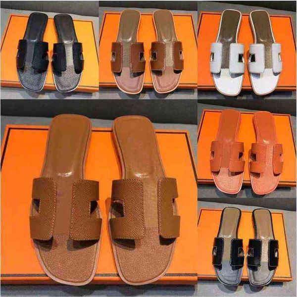 

h slippers herme women sandals head oran beach quality high h classic flat woman cartoon big leather bath, Black