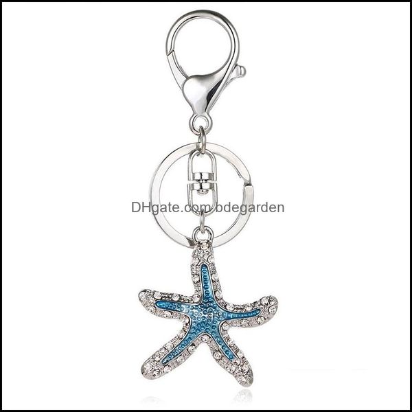 

key rings jewelry fashion sier color metal lobster clasp keyring dangle rhinestone enamel starfish animal charm keychains for women dhctr, Slivery;golden