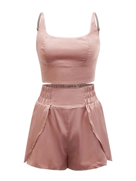 

x amiko shirred back cami & overlap shorts set l5pg#, White