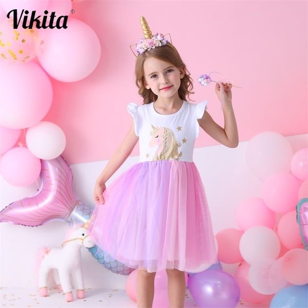VIKITA Ragazze Summer Dress Kids Party Prom Abiti da principessa Bambini Sirena Abiti da cartone animato Abiti casual 220426