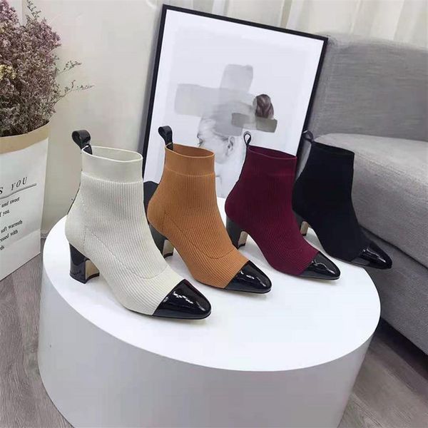 

autumn and winter socks highs heel fashion knitted elastic boots designer letters women shoes womens letter thick high heels323m, Black