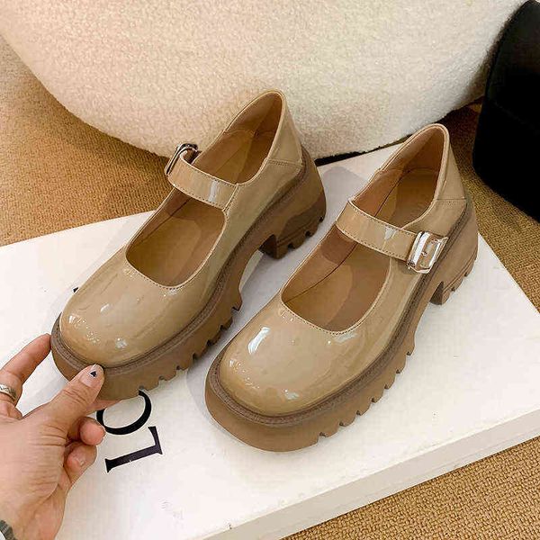 

dress shoes new small leather shoes mary jane round head high heels women s college style loafers sandals 220726, Black