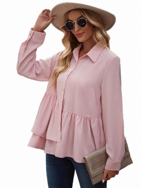 

solid button up peplum shirt m05h#, White