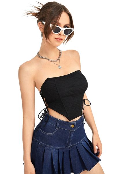 

lace up side hanky hem tube v7q7#, White