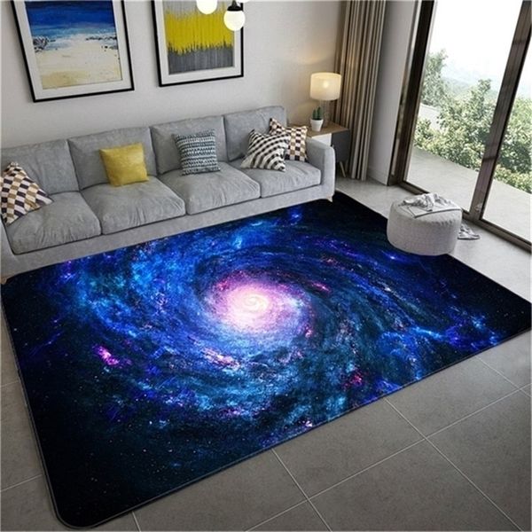 3D Blue Star Sky Carpet para Kids Room Soft Flanela Câmara Espaço Tapete Espaço Quarto Non Slip Rugs Washable 220301