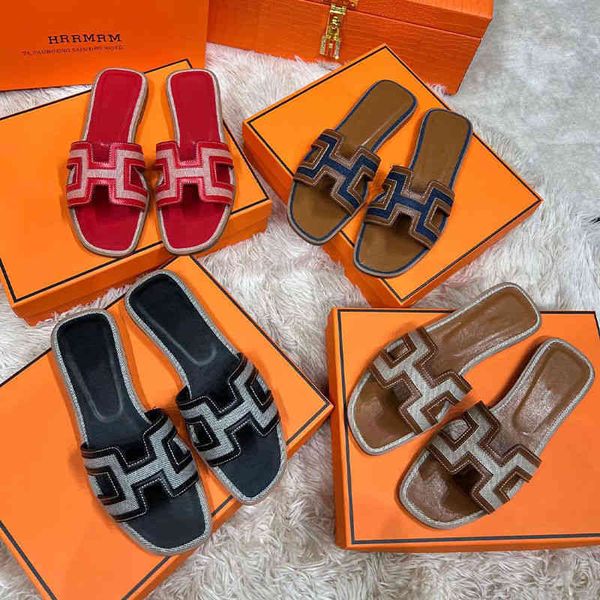 

designer herme slippers oran sandal ms new h womens summer fasion wear leater red versatile flat beac tourism one w h38s, Black