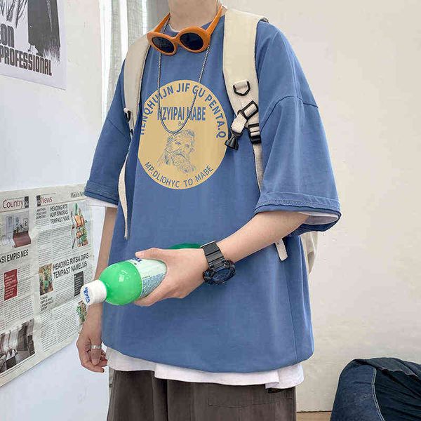 

designer men's t-shirt summer large loose short men's printed t-shirt casual cotton half sleeved shirt backing, White;black