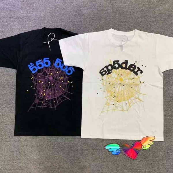 

men's t-shirts sp5der 555555 t-shirt men women angel number graphic foam printing tee slightly loose short sleevet220721, White;black
