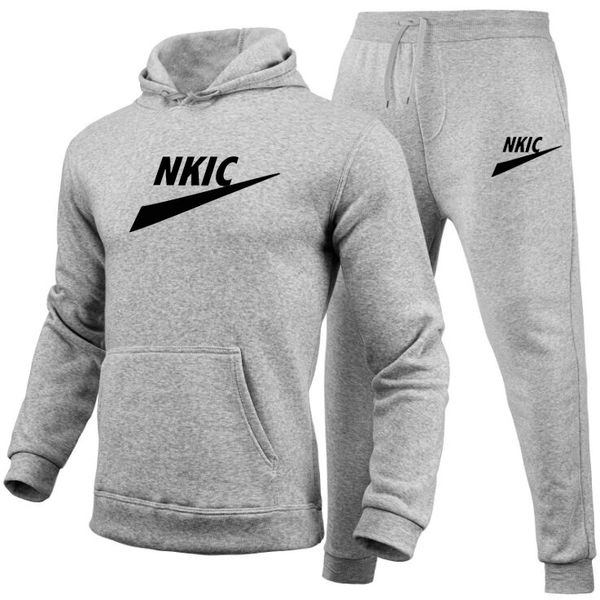 

sweatshirts set men winter warm fashion 2022 men's jogger tracksuit brand letter printing sweatshirt casual 2 pieces sports suits, Gray