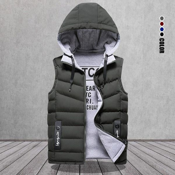 

men's vests brand men's vest winter sleeveless jackets down men hooded warm 2022 casual outwear hat detachable outer, Black;white
