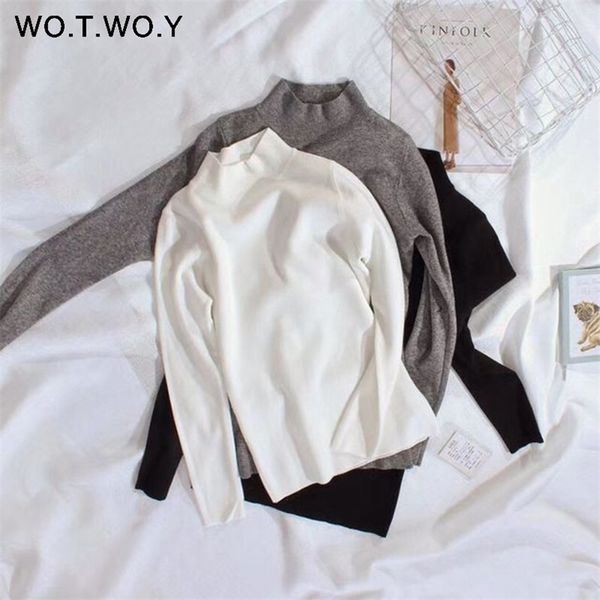 WOTWOY Cashmere lavorato a maglia maglione donna pullover dolcevita autunno inverno donna base maglioni stile coreano slim fit nero 201203