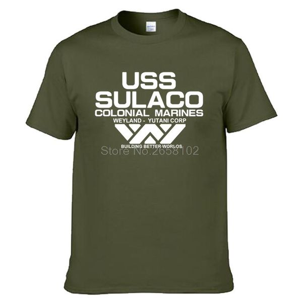 Camisetas masculinas Moda USCSS Nostromo Alien Utss Sulaco Colonial Marines Aliens Off World World Short Manga Tshirt Men Cotton O pescoço Tees