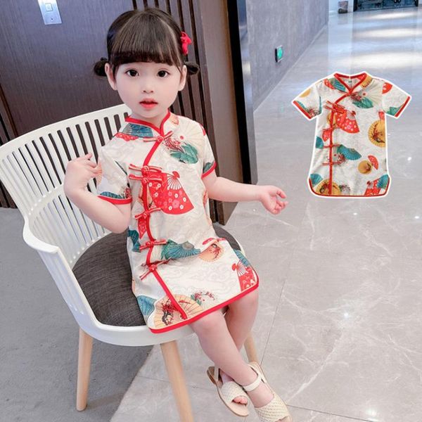 Vestidos de menina chineses estilo moderno crianças impressão sexy qipao top girl verão bebê tradicional cheongsam ano festas infantil coulgirl's
