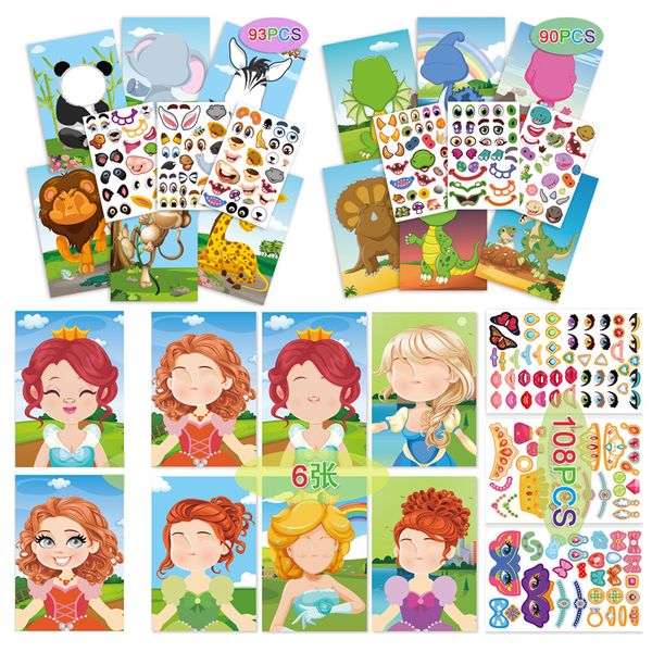 108pcs Faça um rosto DIY Animal Jigsaw Stickers Kids Funny Puzzle Games Gream Creative Baby Toys 220716