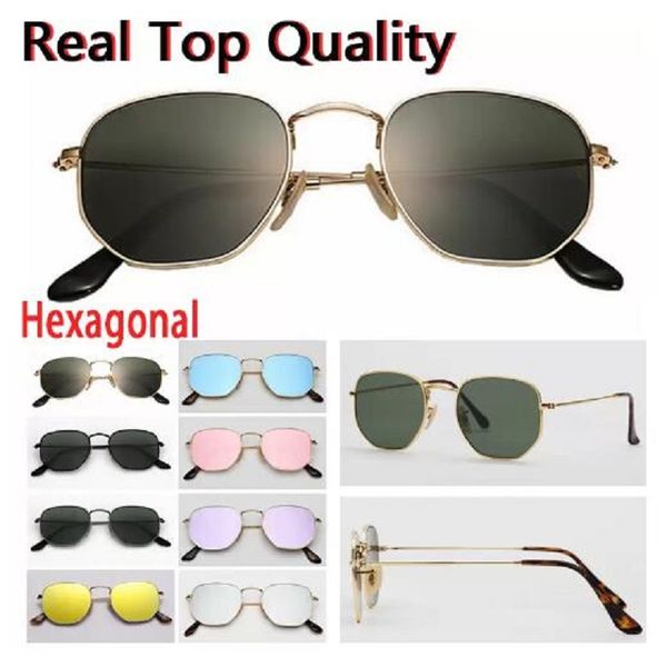 

designer sunglasses hexagonal flat glass lenses men women male female sunglasses with brown or black leather case,all retailing accessories, White;black